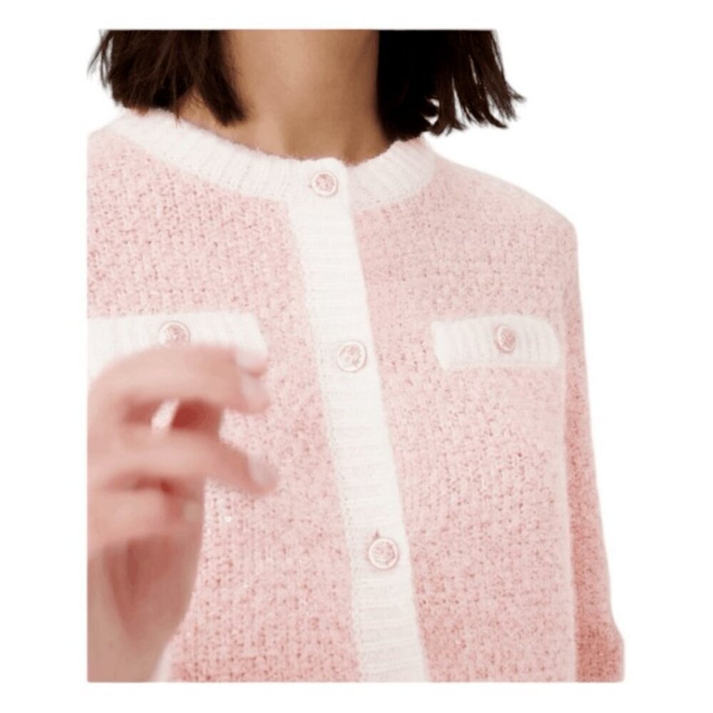 💕MAJE💕 Mission Sequin Embellished Stretch Knit Cardigan ~ Pale Pink - Picture 8 of 16